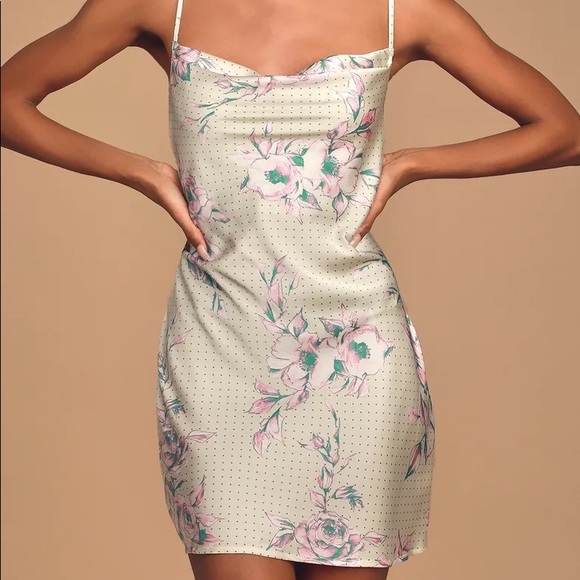 LULU’S HOW TO BE A HEARTBREAKER CREAM MULTI PRINT SATIN SLIP MINI DRESS - Picture 2 of 7